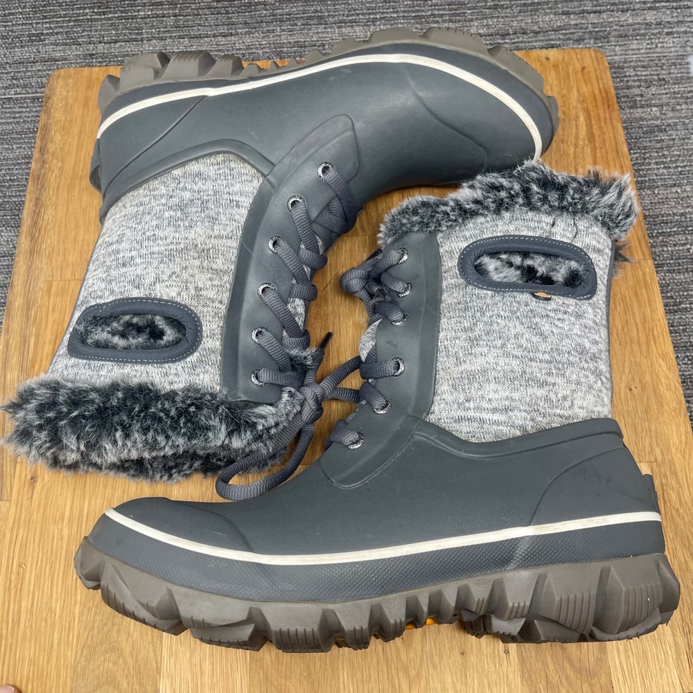 Bogs Arcata Knit Winter Boots Women 8 Gray Waterproof Faux Fur Insulated Snow - Picture 12 of 15